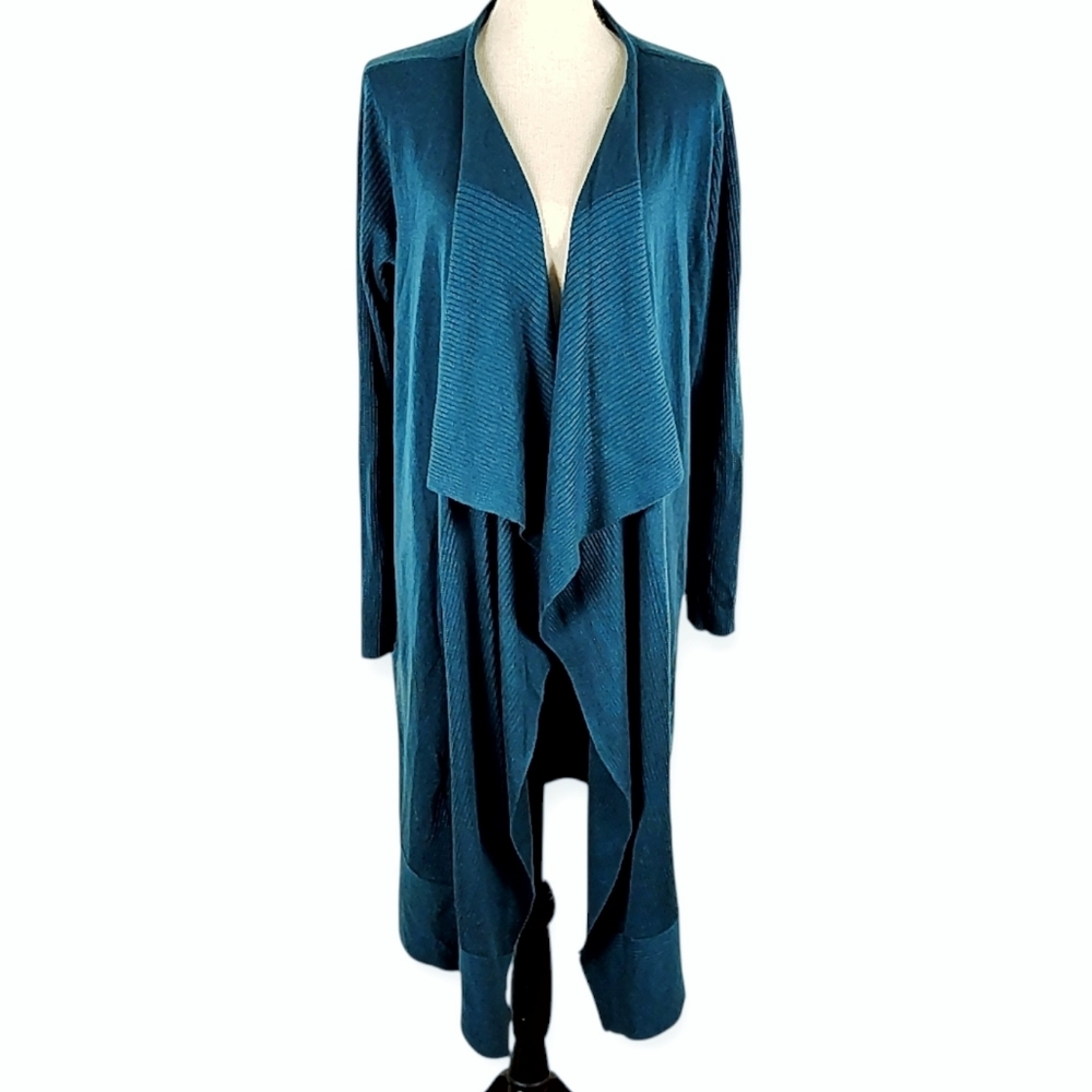 Kensie Teal Cardigan Waterfall Open Long Sleeve Kimono Cardigan Duster Sweater